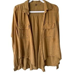 Free People One Yellow Asymmetrical Long Sleeve Open Blouse Women’s S